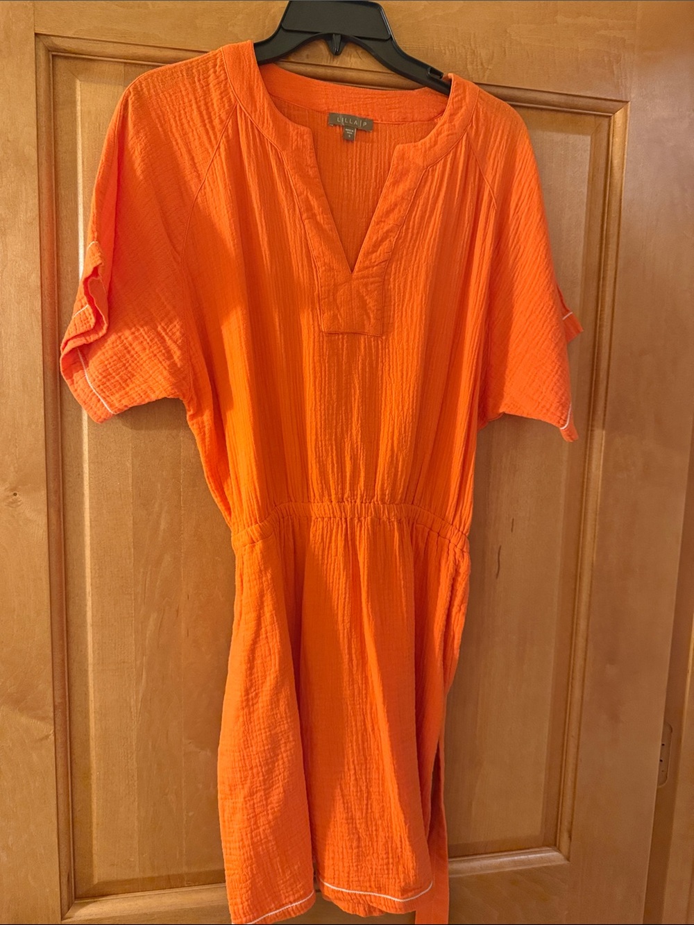 Lilla P Orange Textured V-Neck Gauze dress sz S